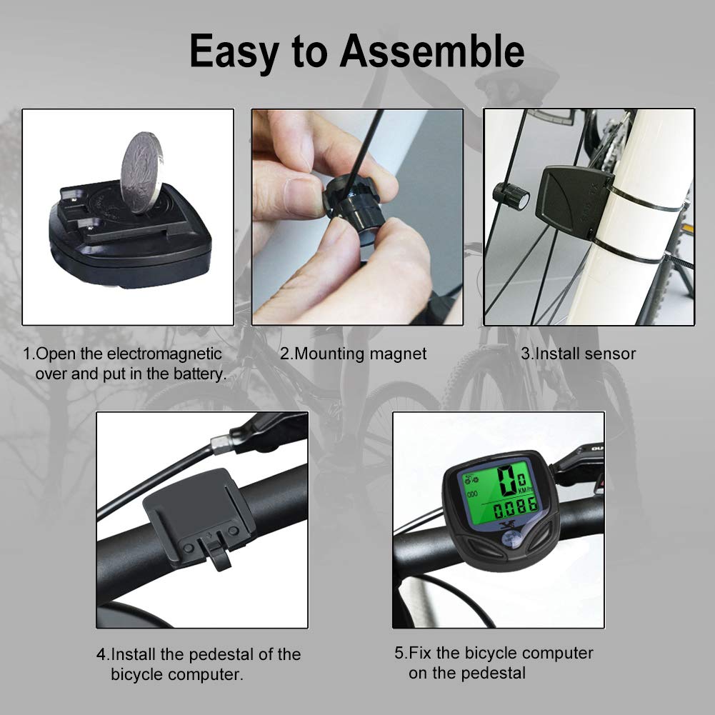 Bicycle Speedometer and Odometer Wireless Waterproof Cycle Bike Computer with LCD Display & Multi-Functions