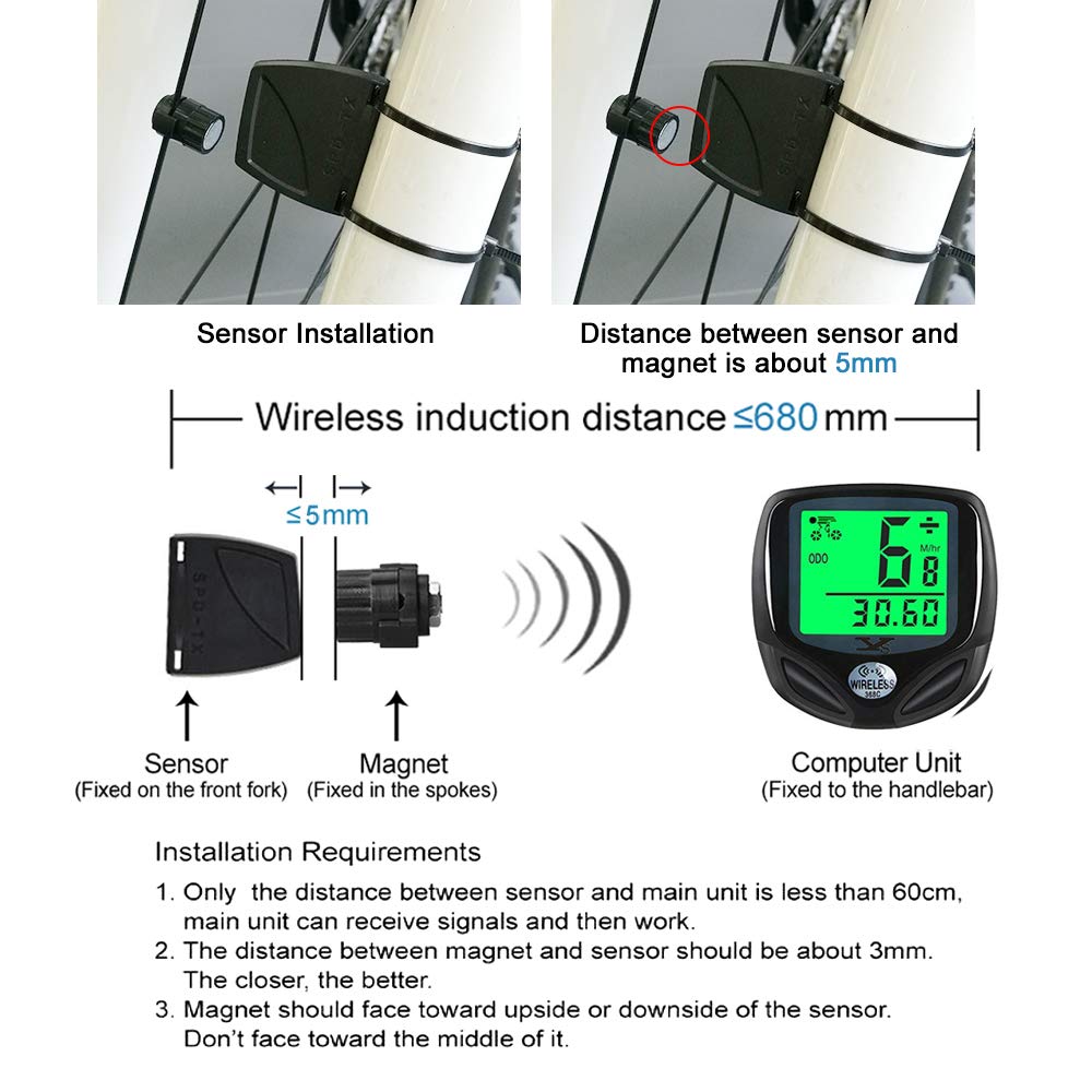 Bicycle Speedometer and Odometer Wireless Waterproof Cycle Bike Computer with LCD Display & Multi-Functions