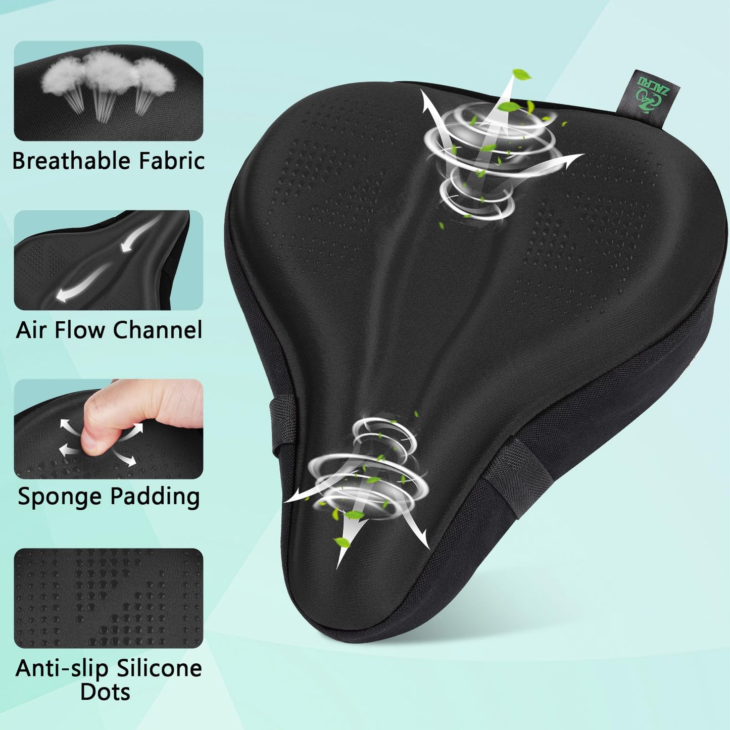 Bike Seat Cushion - Padded Gel Bike Seat Cover for Men & Women, Extra Padding Bicycle Saddle fit with Peloton/Spin Stationary Exercise/Mountain Road Cycling Bike