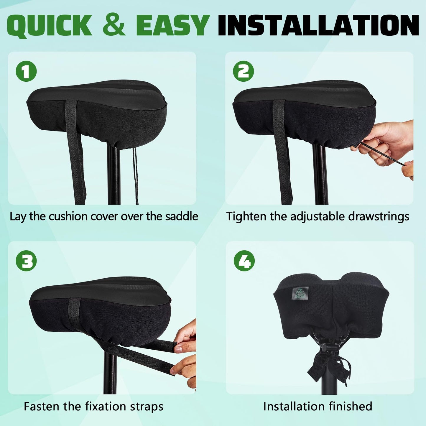 Bike Seat Cushion - Padded Gel Bike Seat Cover for Men & Women, Extra Padding Bicycle Saddle fit with Peloton/Spin Stationary Exercise/Mountain Road Cycling Bike