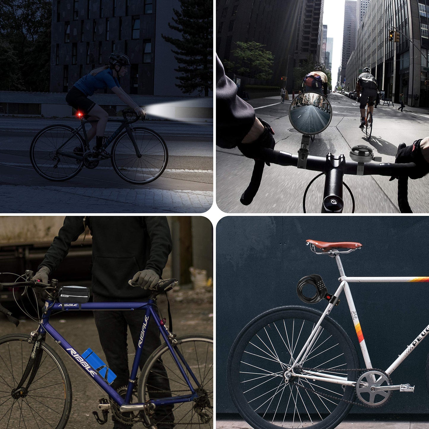 8 Pack Bicycle Accessories, Bike Light Set USB Rechargeable, 1 Bike Water Bottle Holder, Bike Bag and 1 Bike Aluminum Bicycle Bell,Pump