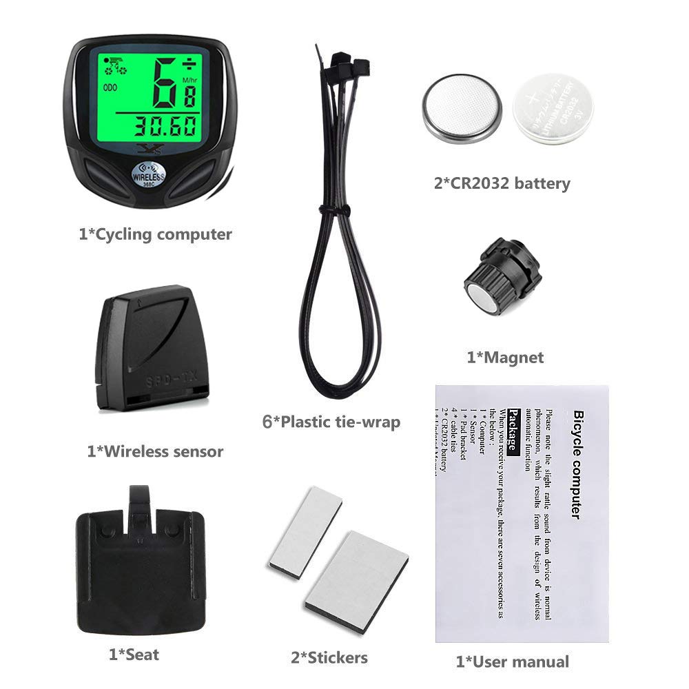 Bicycle Speedometer and Odometer Wireless Waterproof Cycle Bike Computer with LCD Display & Multi-Functions